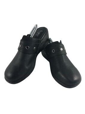 BOC WOMENS BORN BLACK LEATHER CLOGS RIVETS SHOES SIZE 9M